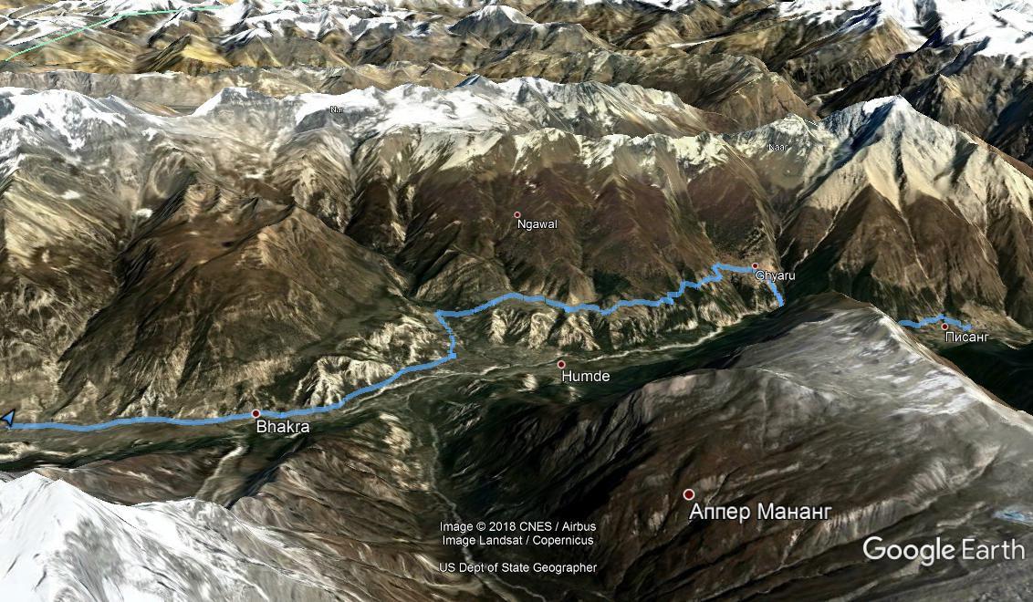 Трек Upper Pisang— Manang на Google Earth