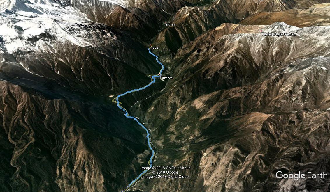 Трек Dharapani — Chame на Google Earth. Трек вокруг Аннапурны