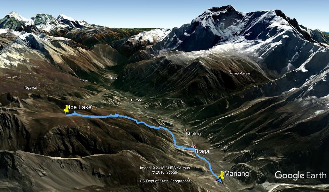 Трек радиального выхода на Ice Lake на Google Earth