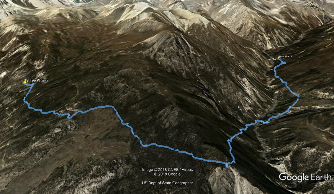 Трек Шри Кхарка — Yak Kharka на Google Earth
