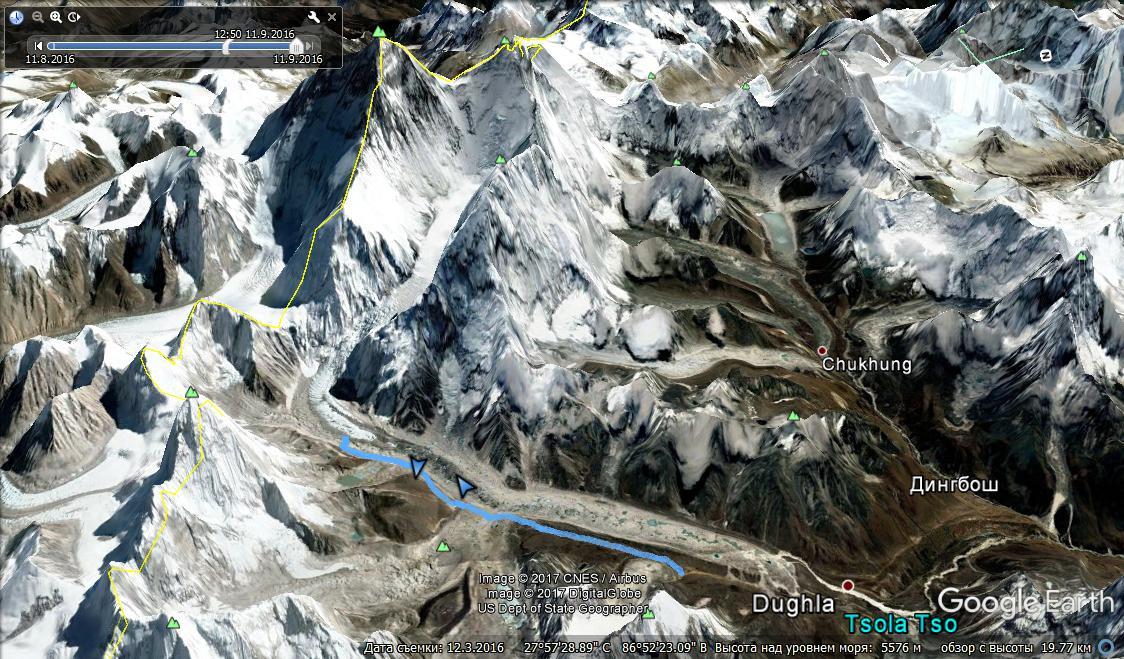 Трек в базовый лагерь Эвереста на Google Earth.