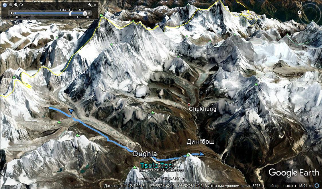 Трек на Кала Патар и в Фериче на Google Earth