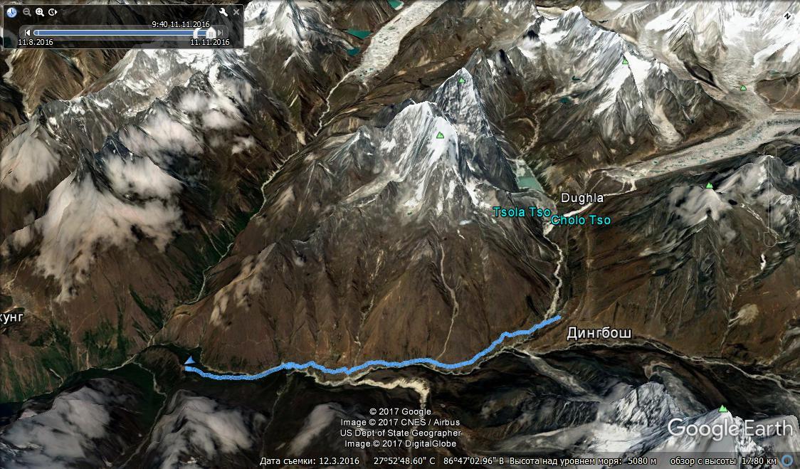 Трек Фериче — Тенгбоче на Google Earth.