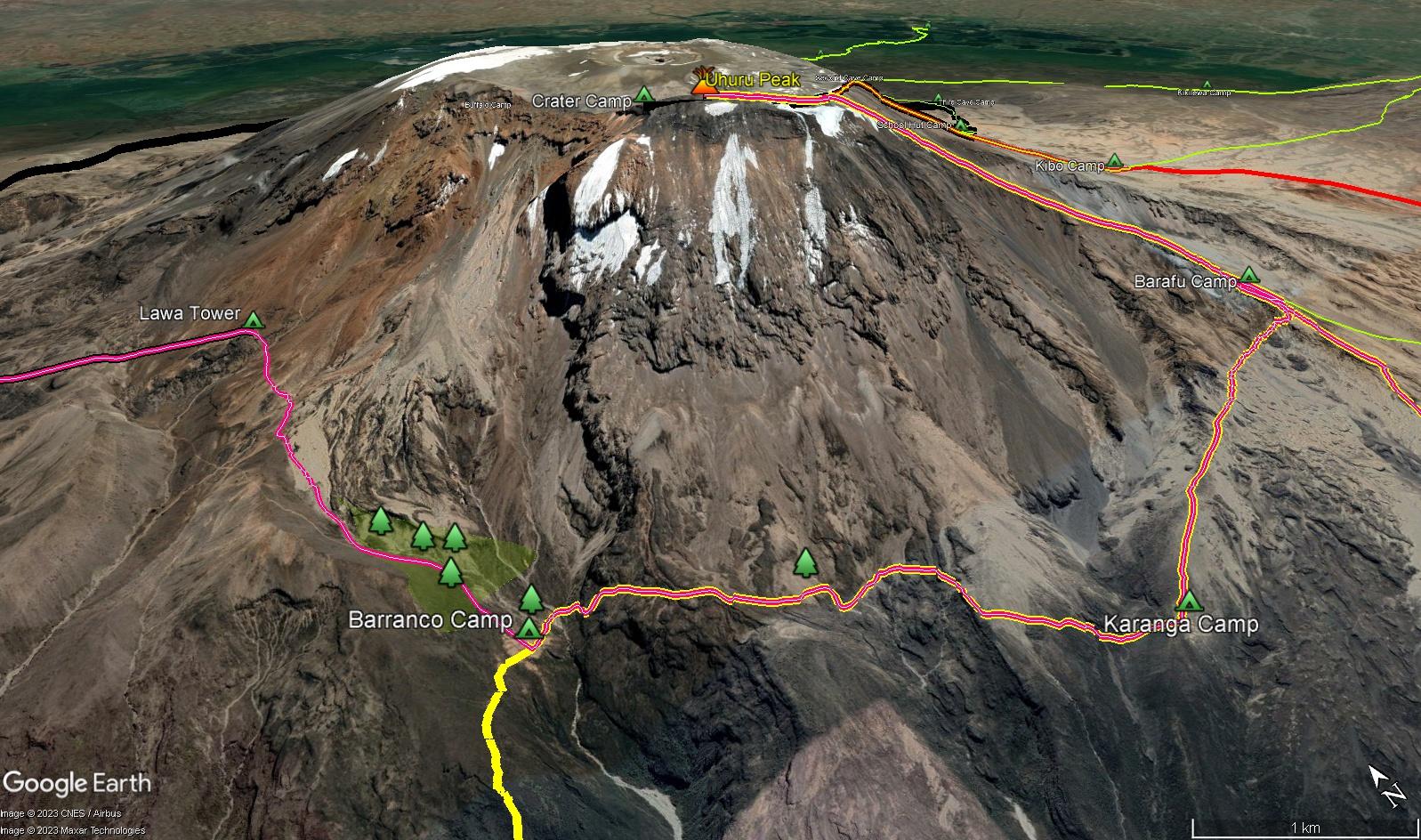 Схема расположения древних крестовников на склоне Килиманджаро
