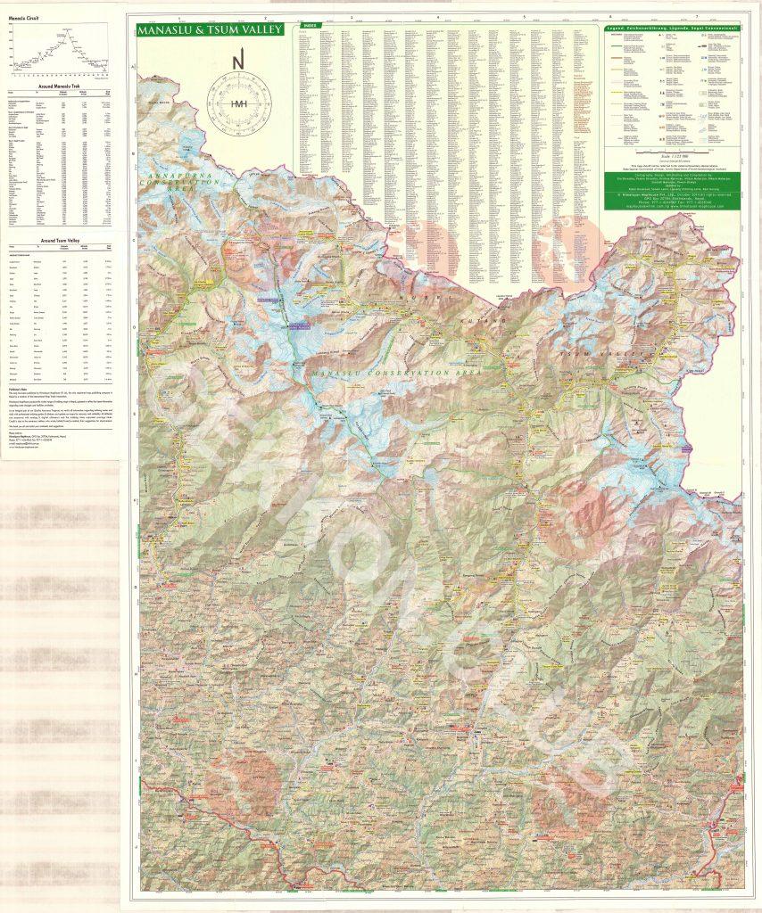 Карта Манаслу трека и долины Цум